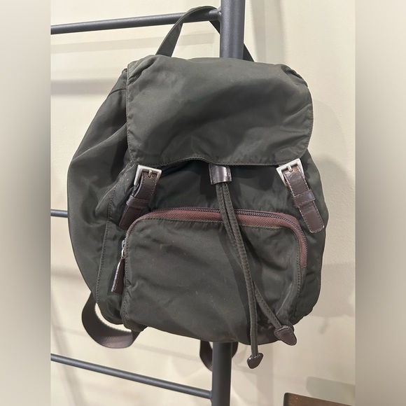 Prada Vela Nylon and leather Backpack dark olive green - Picture 2 of 14
